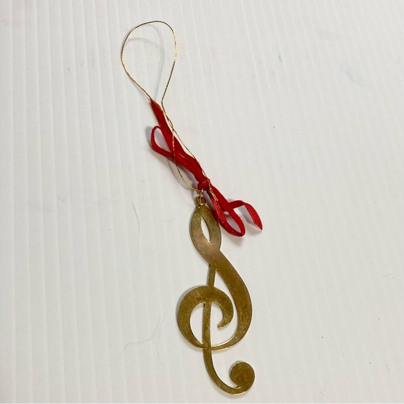 Vintage Brass Treble Clef Christmas Tree Ornament 3.5" H x 1.25" W - Picture 7 of 8